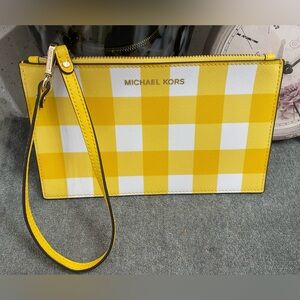 Michael Kors Yellow and White Checkered Wristlet